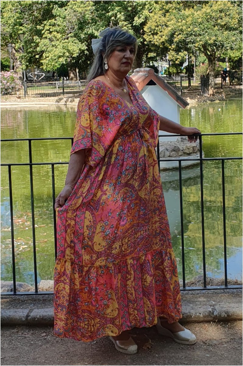 Vestido mujer seda largo estampado - Imagen 7