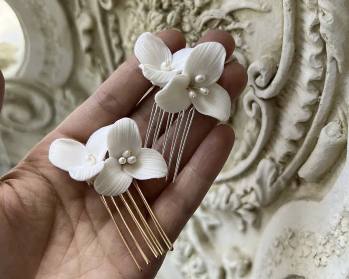 Tocado Mini Peineta Flor Perlas - Imagen 3