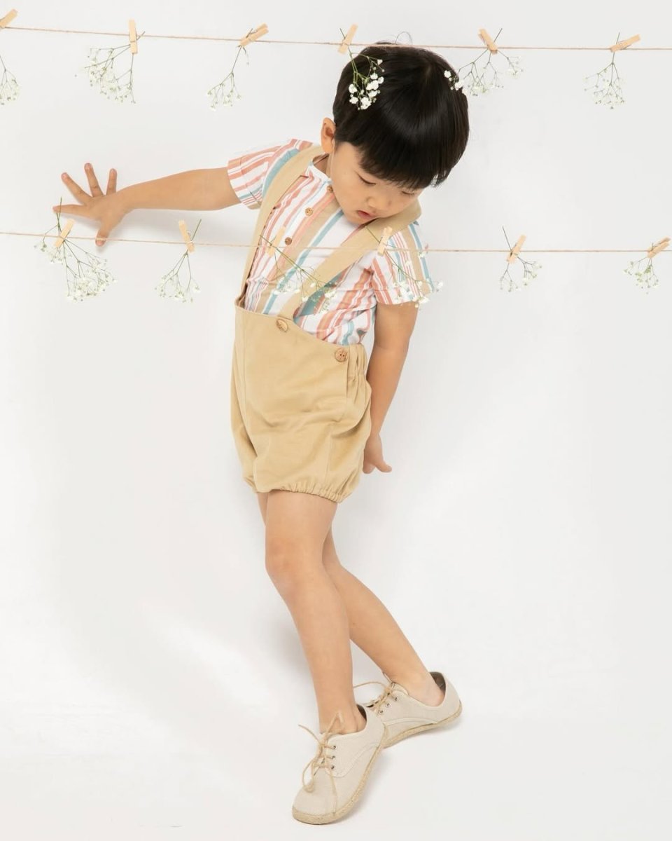 Conjunto de Camisa de Rayas y Short de Tirantes Beige – Paloma de la O - Imagen 3