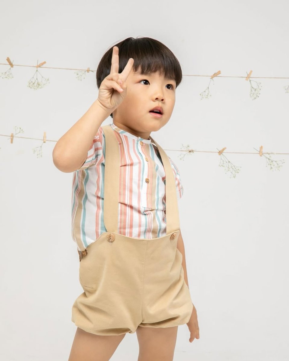 Conjunto de Camisa de Rayas y Short de Tirantes Beige – Paloma de la O - Imagen 4