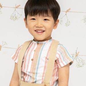 Conjunto de Camisa de Rayas y Short de Tirantes Beige – Paloma de la O