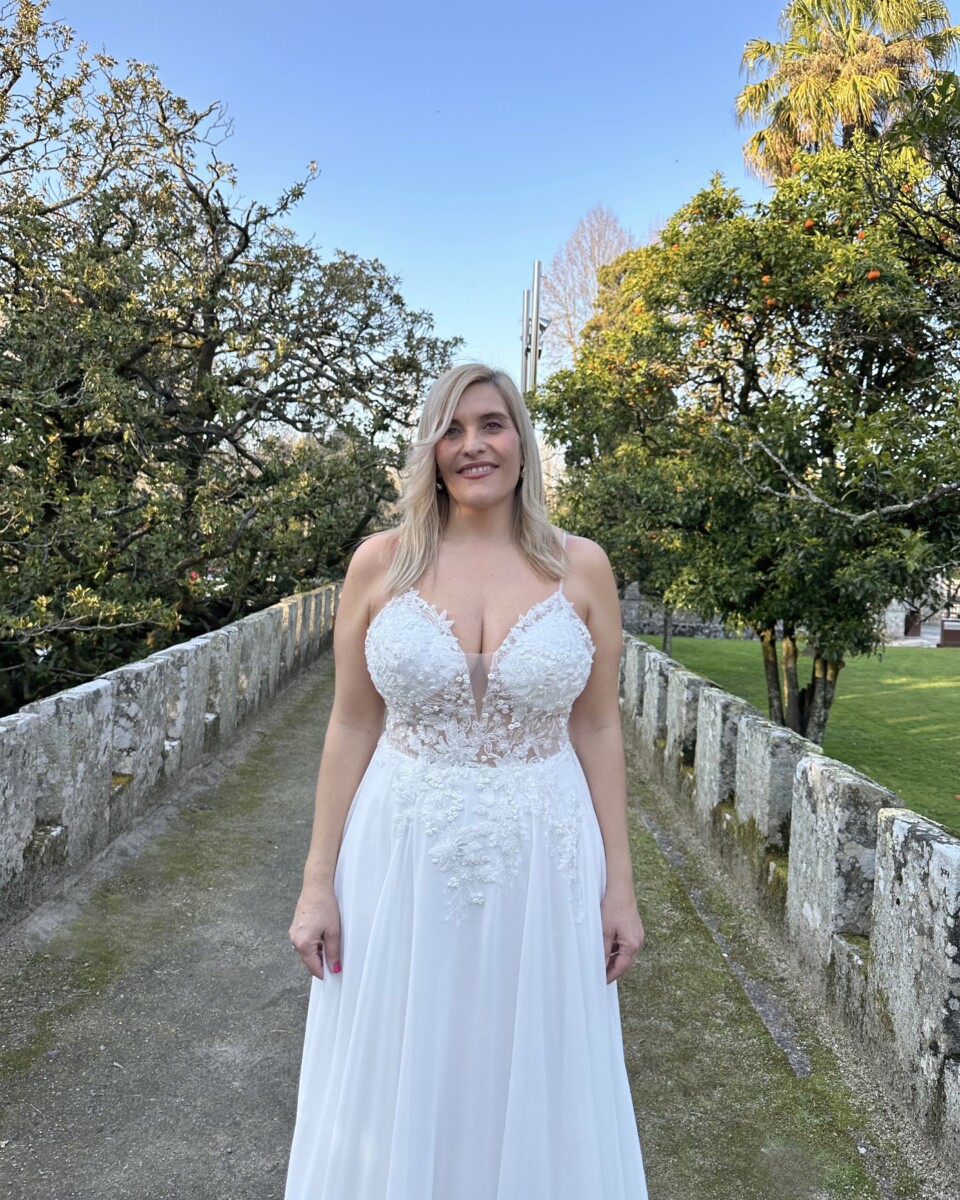 Vestido Novia Transparencias Flores Tirantes - Imagen 6