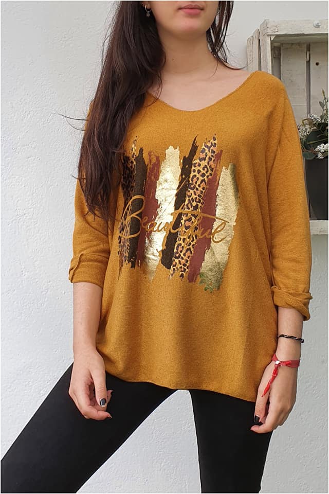 Jersey mujer punto con detalle animal print - Imagen 2