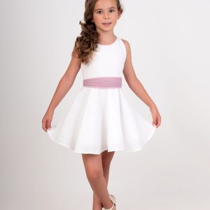 Vestido niña blanco con lazo rosa y espalda bordada Nekenia