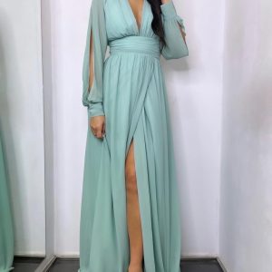 Vestido Gasa Aberturas Mangas