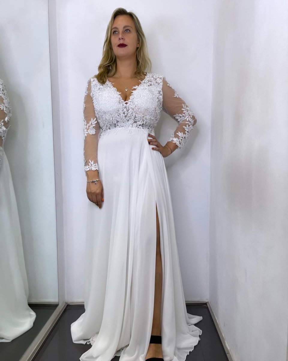 Vestido Dama Mangas Abertura Novia Curvy - Imagen 3