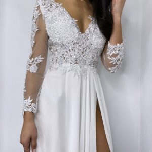 Vestido Dama Mangas Abertura Novia