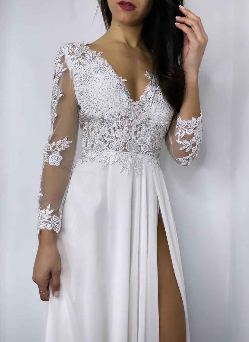 Vestido Dama Mangas Abertura Novia - Imagen 2