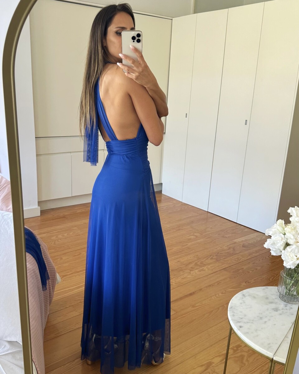 Vestido Tul Halter Abertura Pecho - Imagen 9