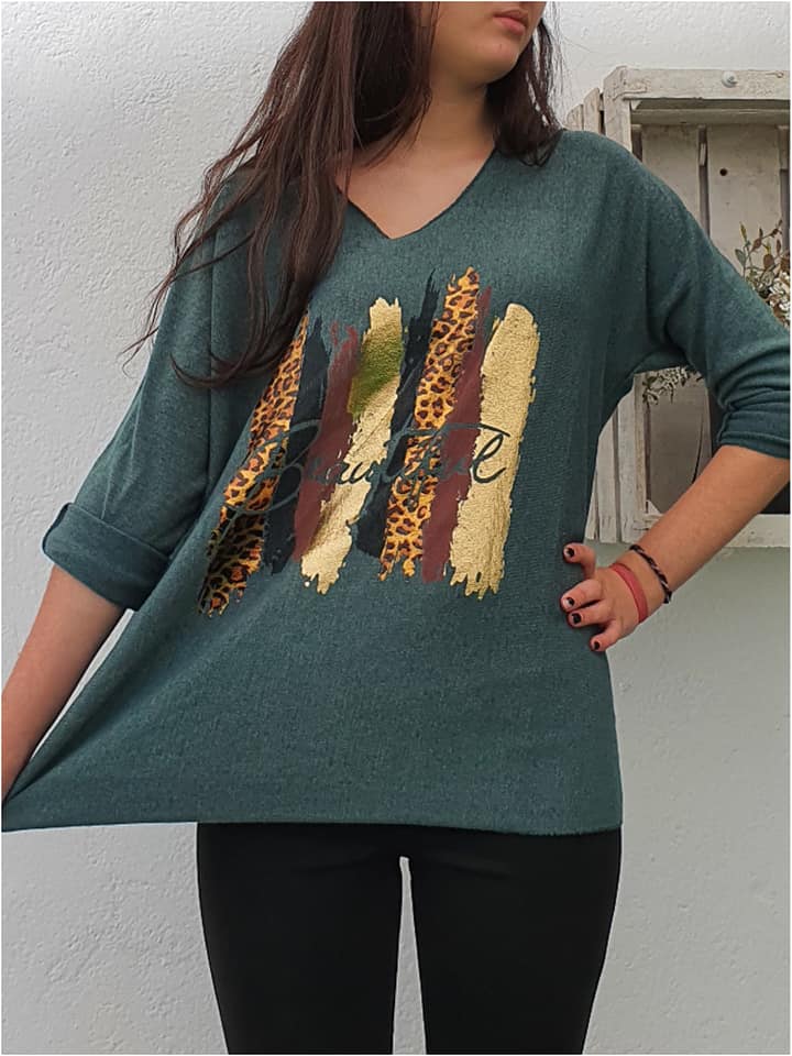 Jersey mujer punto con detalle animal print - Imagen 2