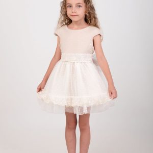 Vestido niña beige con tul bordado y lazo trasero – Nekenia (2621802)