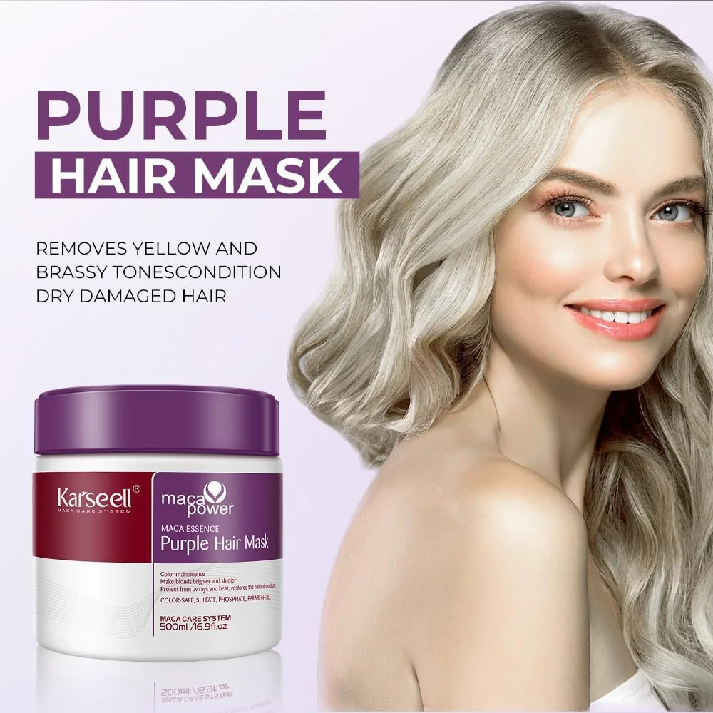 Karseell Purple Hair Mask – 500 ml Mascarilla matizadora para neutralizar amarillos y nutrir profundamente - Imagen 4