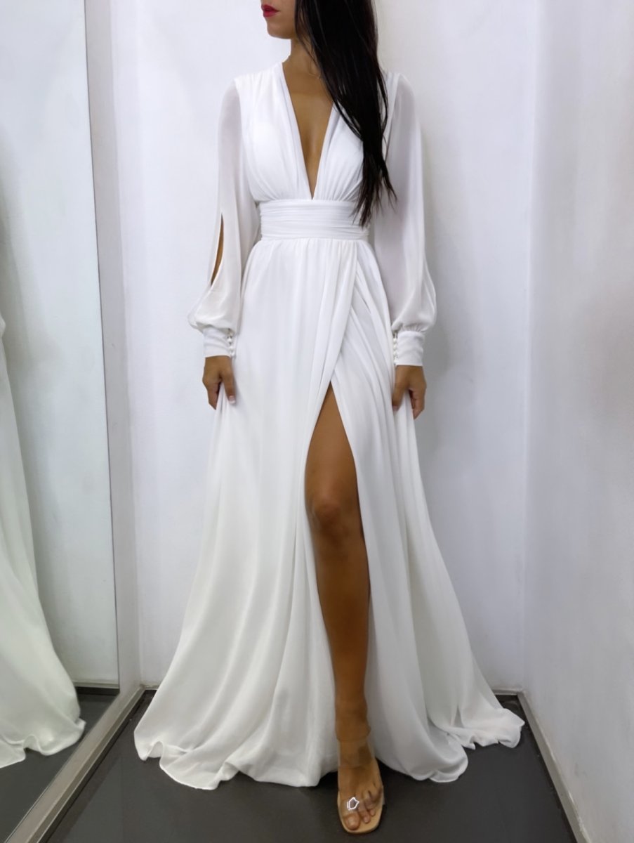 Vestido Gasa Aberturas Mangas Novia - Imagen 2