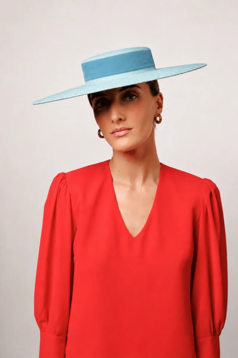 Canotier Amazona azul con cinta de terciopelo - Imagen 3