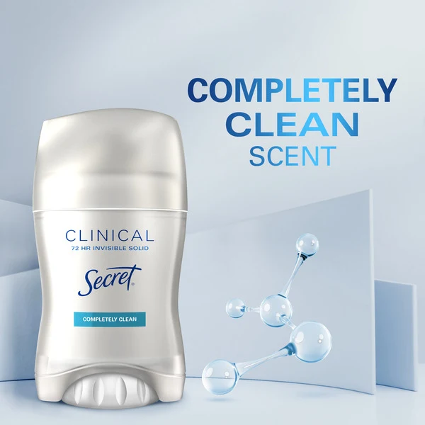 Secret Clinical Strength 72 HR Invisible Solid Completely Clean – 45 g Antitranspirante clínico para protección contra sudor, estrés, calor y actividad - Imagen 3