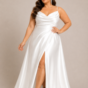 Vestido Seda Escote Cascada Curvy Novia