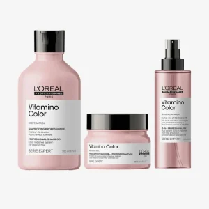 Kit L'Oréal Professionnel Vitamino Color – Shampoo + Mascarilla + Spray Rutina profesional para proteger, hidratar y prolongar el color del cabello