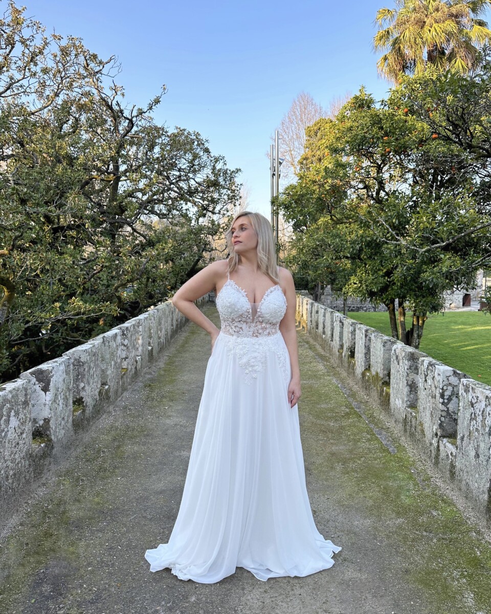 Vestido Novia Transparencias Flores Tirantes - Imagen 7