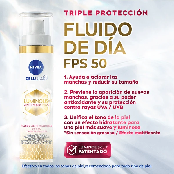 NIVEA Fluido Facial Aclarador de Piel FPS 50 – 40 ml Fluido facial antimanchas con alta protección solar para una piel más uniforme y luminosa - Imagen 6