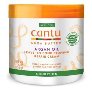 Cantu Argan Oil Leave-In Conditioning Repair Cream – 16 oz (453 g) Crema reparadora sin enjuague con aceite de argán para hidratar, fortalecer y reparar el cabello