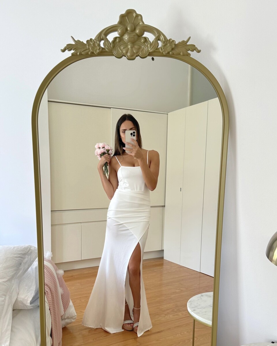 Vestido Seda Elástico Drapeado Espalda Novia - Imagen 2