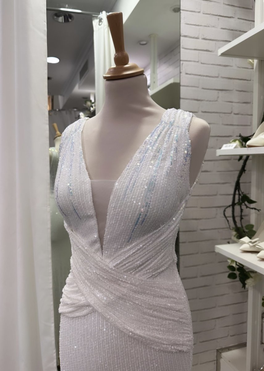 Vestido Novia Lentejuelas Cruzado - Imagen 5