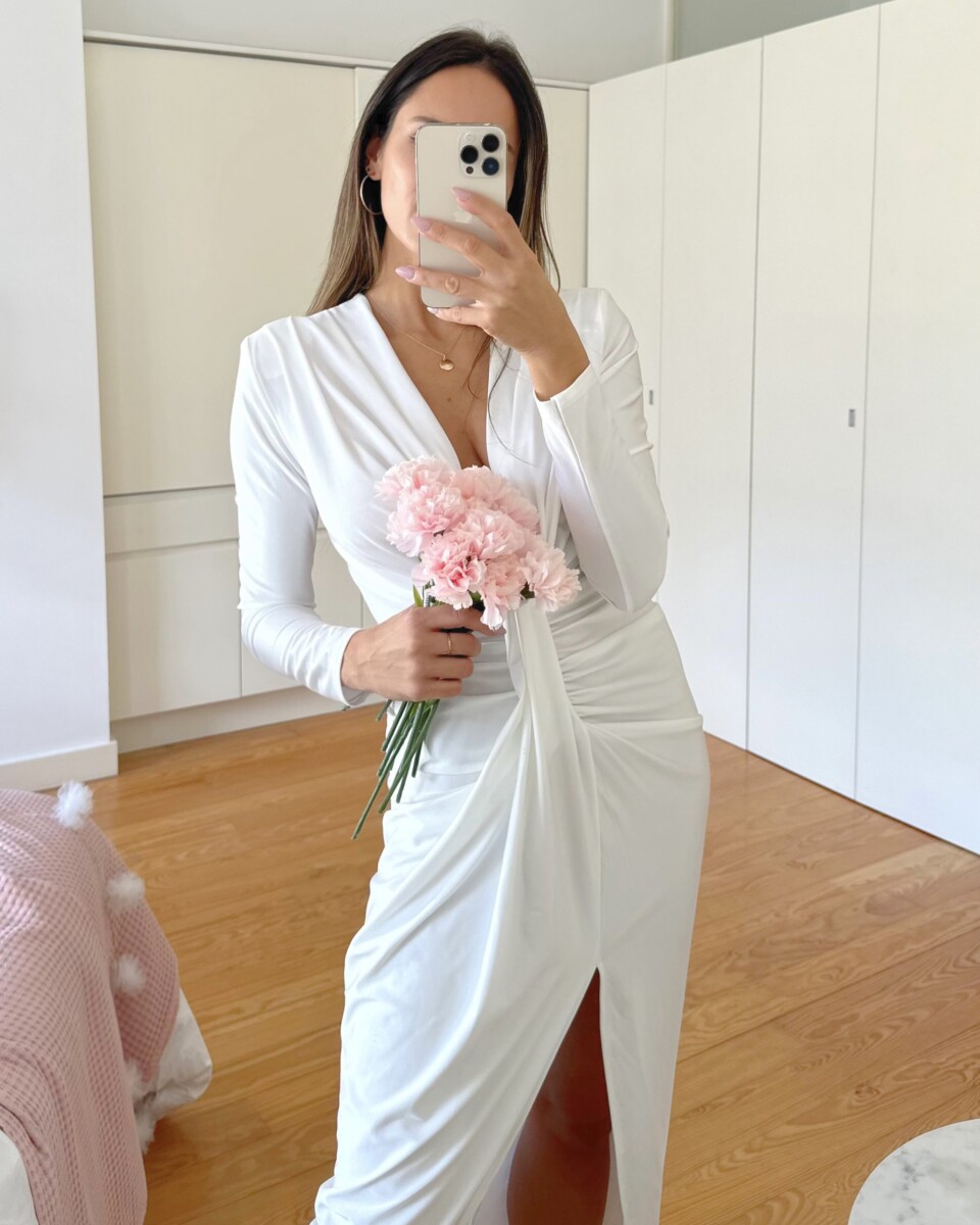 Vestido Seda Escote Nudo Mangas Novia - Imagen 3
