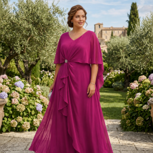 Vestido Capa Broche Flor Escote Curvy