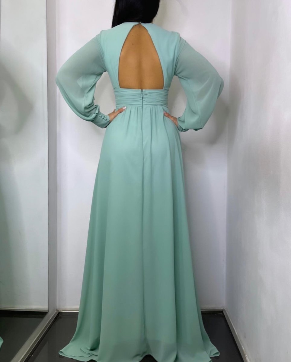 Vestido Gasa Aberturas Mangas - Imagen 6