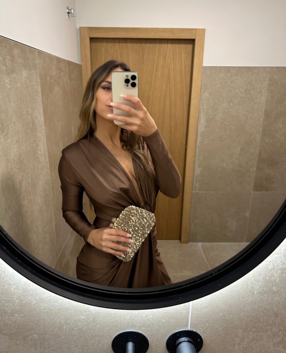 Vestido Seda Escote Nudo Mangas - Imagen 9