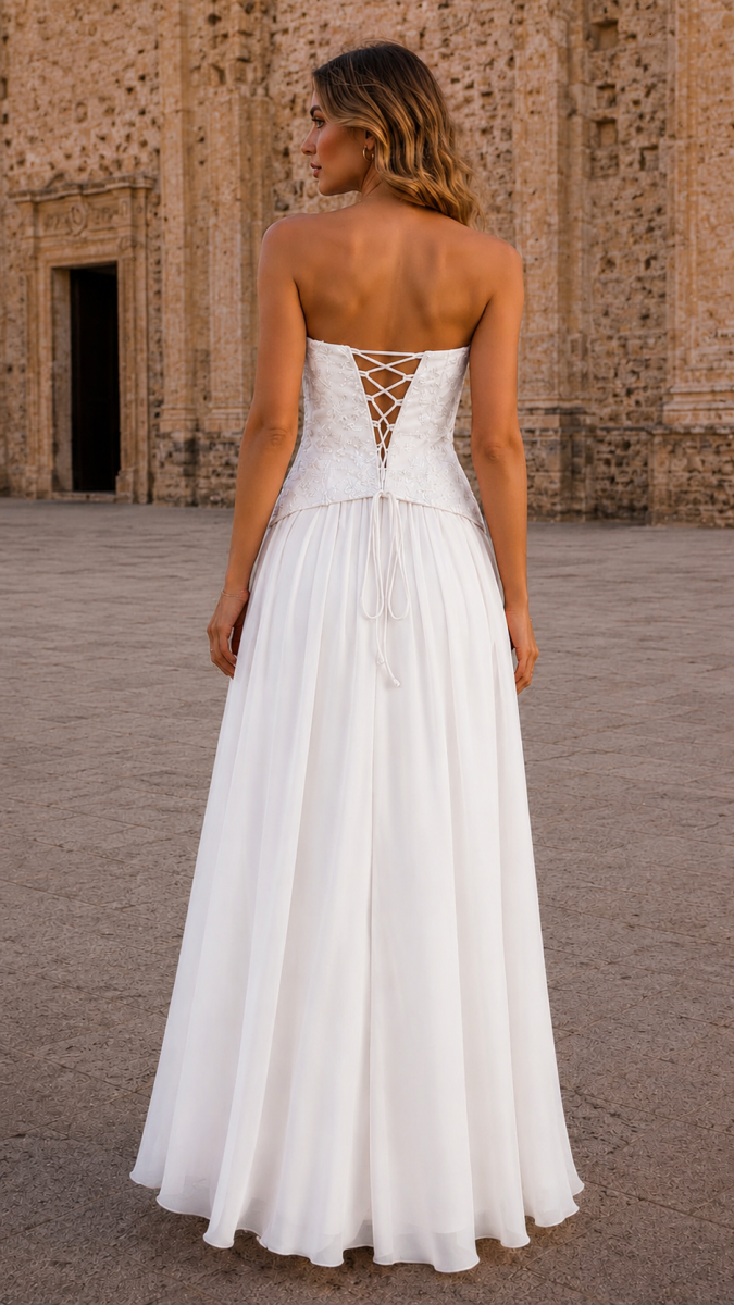 Vestido Corsé Lentejuelas Falda Gasa Novia - Imagen 4