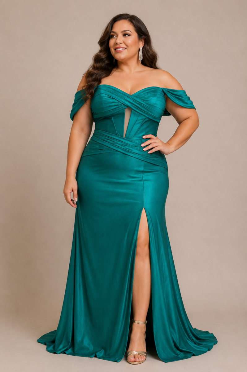 Vestido Seda Sirena Mangas Curvy