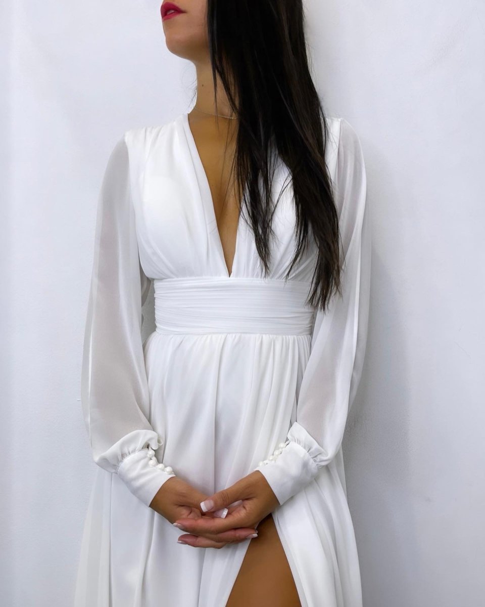 Vestido Gasa Aberturas Mangas Novia - Imagen 7