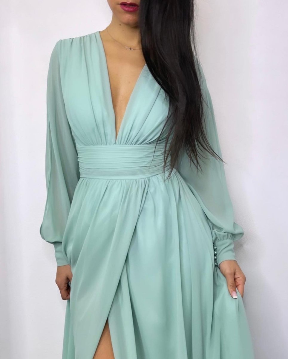Vestido Gasa Aberturas Mangas - Imagen 5