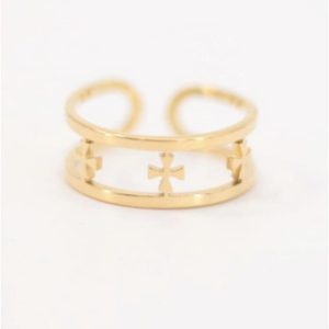 ANILLO MUJER ACERO DORADO CRUCES