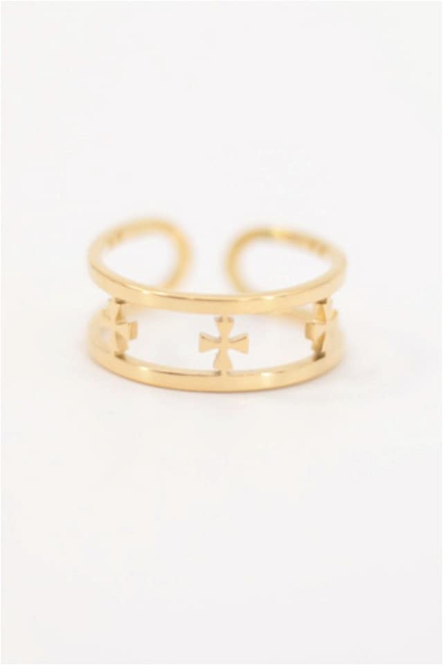 ANILLO MUJER ACERO DORADO CRUCES