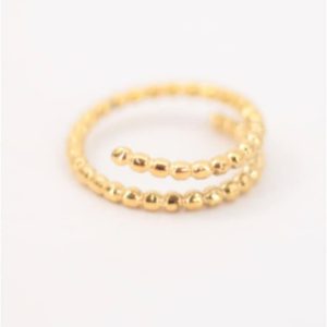 ANILLO MUJER ACERO DORADO DOBLE BOLITAS