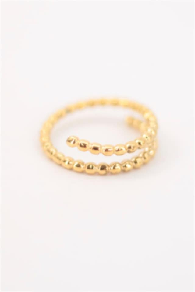 ANILLO MUJER ACERO DORADO DOBLE BOLITAS