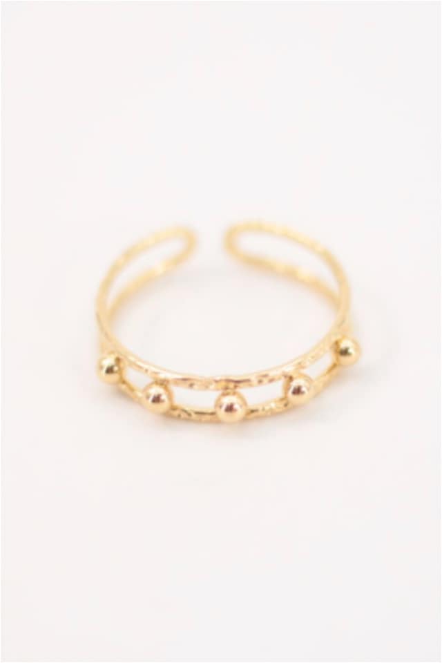 ANILLO MUJER ACERO DORADO DOBLE CHAPA CON BOLITAS - Imagen 3