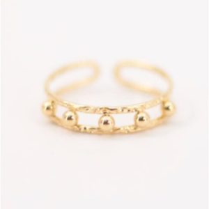 ANILLO MUJER ACERO DORADO DOBLE CHAPA CON BOLITAS