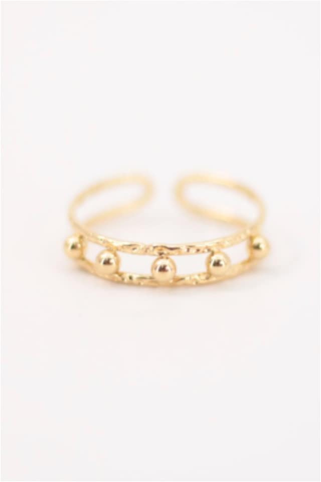 ANILLO MUJER ACERO DORADO DOBLE CHAPA CON BOLITAS - Imagen 2