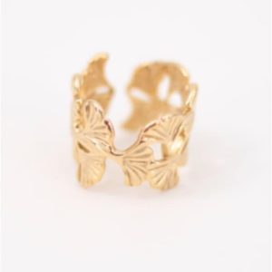 ANILLO MUJER ACERO DORADO HOJAS