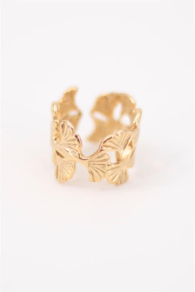 ANILLO MUJER ACERO DORADO HOJAS