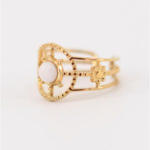 ANILLO MUJER ACERO DORADO PIEDRA BLANCA AJUSTABLE