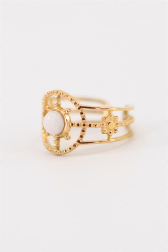 ANILLO MUJER ACERO DORADO PIEDRA BLANCA AJUSTABLE