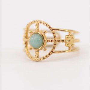 ANILLO MUJER ACERO DORADO PIEDRA TURQUESA AJUSTABLE