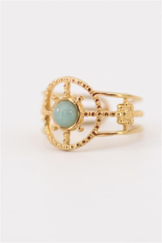 ANILLO MUJER ACERO DORADO PIEDRA TURQUESA AJUSTABLE