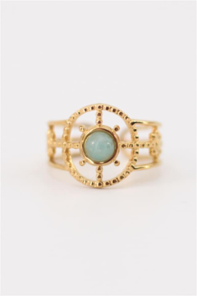 ANILLO MUJER ACERO DORADO PIEDRA TURQUESA AJUSTABLE - Imagen 3