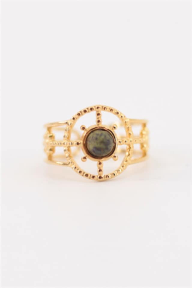 ANILLO MUJER ACERO DORADO PIEDRA VERDE AJUSTABLE - Imagen 3