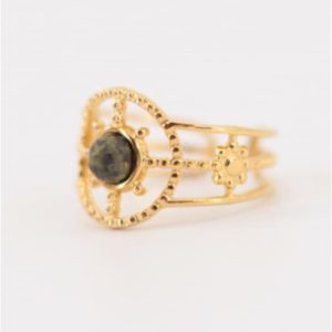 ANILLO MUJER ACERO DORADO PIEDRA VERDE AJUSTABLE